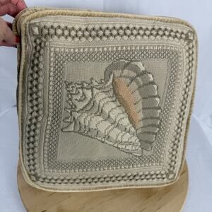 Nautical Needlepoint Throw Pillow Velvet Vintage Beach Cottage Chic Zipper 13x13